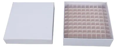 Obrázok produktu pre Kryogénna škatuľa z kartónu, 100 priehradiek, určená na použitie s kryogénnymi skúmavkami s objemom 1,5–2,0 ml, vhodná pre centrifugálne kryogénne chladničky