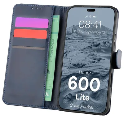 Produktbild von Handyhülle mit Klappe für Honor 600 Lite 5G, Bizon Case Pocket, Dunkelblau