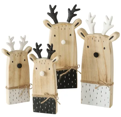 Produktbild von 4x Deko-Aufsteller Hirsch Boris aus Holz H22-29cm Weihnachts-Figur-Set Advent