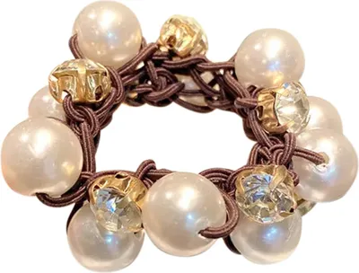 Image de Chouchou tressé avec perles & strass Marron