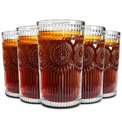 Produktbild von 6 Longdrinkgläser 340ml mit Relief Sonne Wassergläser Saftgläser Cocktailgläser