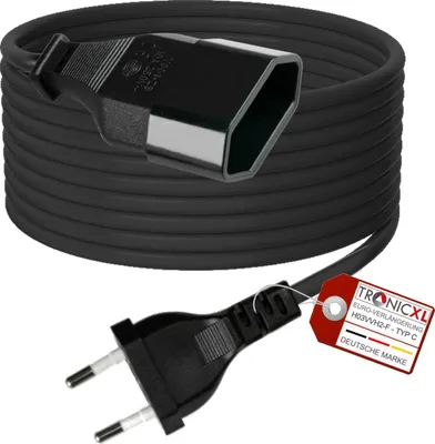 Produktbild von 5m Euro Verlängerungskabel Verlängerung Stromkabel schwarz Kabel Flachstecker