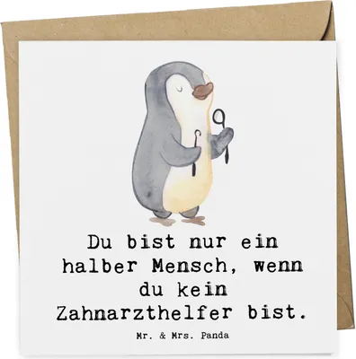 Produktbild von Mr. & Mrs. Panda Deluxe Karte Zahnarzthelfer Herz - Weiß - Geschenk, doppelkarte, faltkarte, Grußkarte, Glückwunschkarte, anlasskarte, Klappkarte