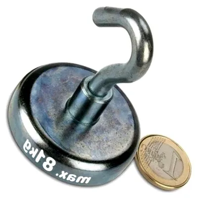 Produktbild von Neodym Magnethaken mit einem Durchmesser von 48 mm und einer Haftkraft von 81 kg