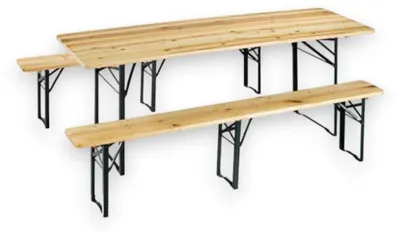 Immagine prodotto di Set birreria tavolo con panche a 3 gambe in acciaio e legno per feste e campeggio 220x80xh77 cm