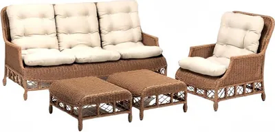 Immagine prodotto di Robusto set da giardino in rattan marrone poltrona mobili da giardino 2x sgabello divano 3 posti