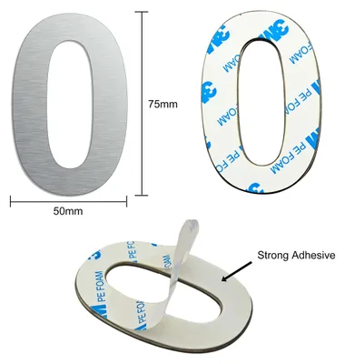 Image de Numéro de maison moderne, brossé, 75 mm, adhésif, en acier inoxydable, pour une utilisation en extérieur