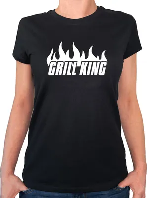 Produktbild von Huuraa Damen T-Shirt Grill King Flammen L Black Bio Baumwolle Fairtrade Damenshirt Geschenkidee