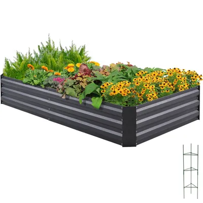 Produktbild von Quictent Hochbeet Metall Pflanzbeet, Frühbeet Ohne Boden für Garten, Gartenbeet 180 x 90 x 30cm, Frühbeet Pflanzkübel mit Tomatenkäfigen, grau