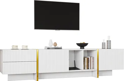 Produktbild von Moderner r mattierter TV-Schrank mit mehreren Aufbewahrungsfunktionen für Fernseher bis zu 80 Zoll. TV-Schrank Wohnzimmer 190*35*45.5cm
