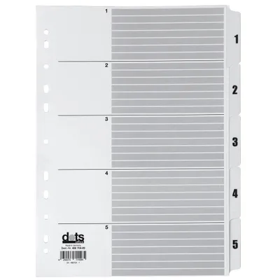 Zdjęcie produktu dla dots 834005-1176 Ordnerregister Mylar DIN A4 Vollformat 1-5 weiß 5-teilig