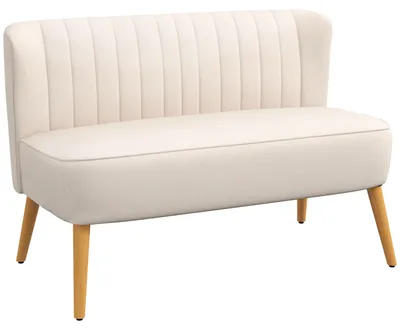 Produktbild von HOMCOM 2-Sitzer Sofa Zweisitzer, Loveseat mit Leinenoptik, Holzbeine, Cremeweiß