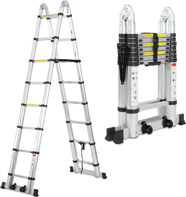 Produktbild von Jayseuw Teleskopleiter Multifunktionsleiter Ausziehleiter 1,9M+1,9M Klappleiter 12 Sprossen Mehrzweckleiter