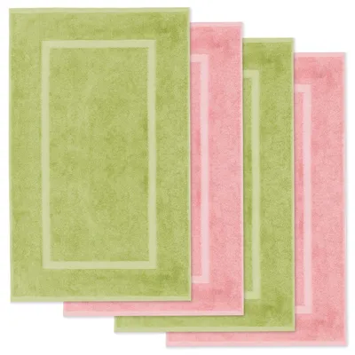 Produktbild von Lavea® 4er Set Badematte 50x80 cm, Badezimmerteppich 100% Baumwolle, 800 g/m², saugstark, waschbar, Badvorleger, Elena – Lindgrün & Pastellrosa