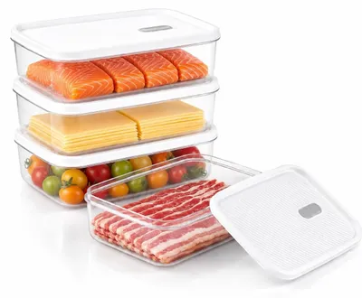 Immagine prodotto di Set di 4 contenitori ermetici per salumi e carne, impilabili e trasparenti