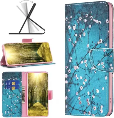 Productafbeelding van CHPN – Telefoonschaal geschikt voor Samsung Galaxy A20e – Boekenstandaard voor Samsung A20e – met kaarthouder – bloemenmotief – boekenmodel – meerkleurige bloem