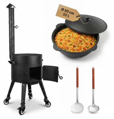 Produktbild von Kazan Set 22 L Utschak Ø49 cm usbekischer Gusseisenkessel Alu-Deckel Feuerofen