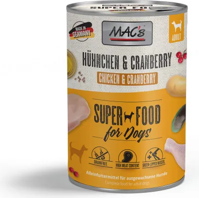 Produktbild von MAC's 6x400g Hühnchen & Cranberry Nassfutter für Hunde getreidefrei