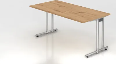 Produktbild von Schreibtisch Mauno | Asteiche | BxT 160x80cm | Arbeitshöhe 72cm | höhenjustierbar 0-10 mm | C-Fuß-Gestell Silber | Rechteckform