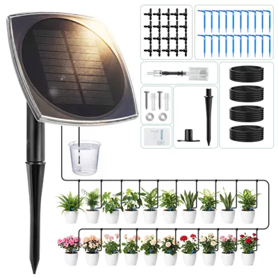 Solar-Bewässerungssystem für 20 Pflanzen, 20 m Schlauch, 12 Timer-Modi