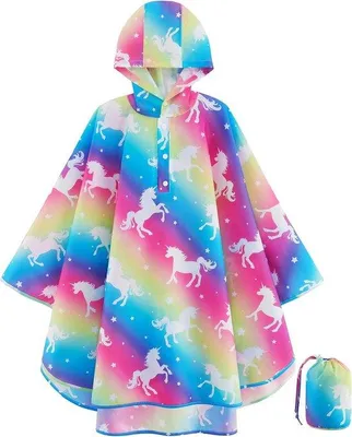 Produktbild von Leichter Regenmantel für Mädchen, leichte Kinder-Regenjacke, wasserdichter Regenponcho für Kleinkinder mit Kapuze