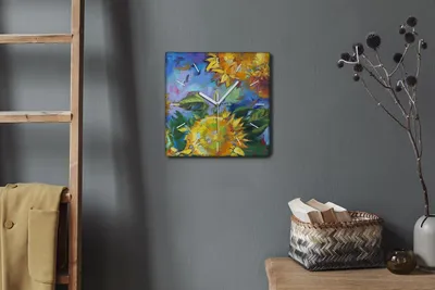 Produktbild von Coloray Hodiny Unikátní 30x30 cm Tiché hodiny Pro obývací pokoj a kuchyň Nástěnné hodiny Plátno Bílé ručičky hodin - Slunečnice květin