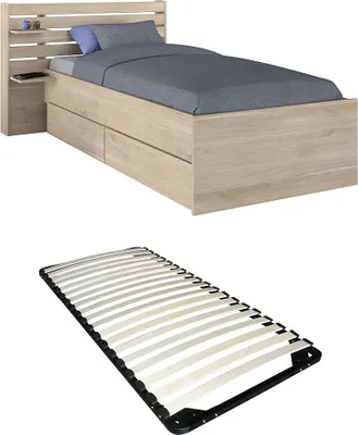 Produktbild von Bett 90 x 190/200 cm mit Stauraum + Lattenrost - Holzfarben - TENALIA