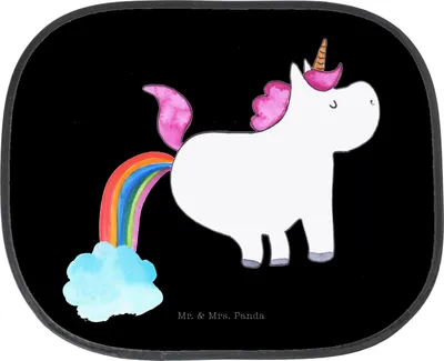 Produktbild von Mr. & Mrs. Panda Sonnenschutz Fürs Auto Einhorn Pupsen - Schwarz - Geschenk, Unicorn, für, Regenbogen, Lustig, Autoscheiben, autofenster, Freundin, Glitzer, hitzeschutz