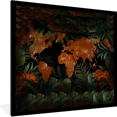 Produktbild von MuchoWow® MuchoWow® Gerahmtes Poster Weltkarte - Gold - Rot 40x40 cm - Poster mit zchwarzem Bilderrahmen - Mit Rahmen - Wanddekoration Schlafzimmer