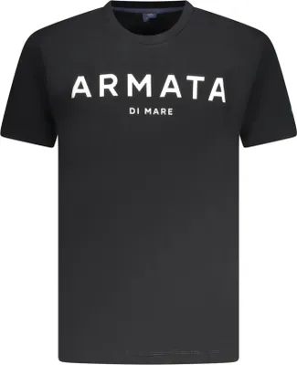 Zdjęcie produktu dla Elegancki męski t-shirt z krótkim rękawem i okrągłym dekoltem, w kolorze czarnym