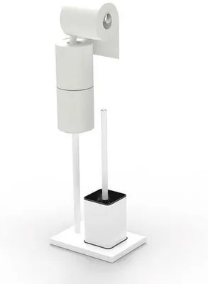 Obrázek produktu pro Samostatně stojící držák na toaletní papír s toaletní kartáčem – nerezová ocel, moderní design do koupelny