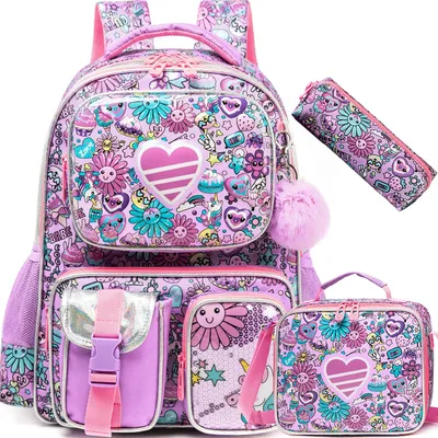 Obrázok produktu pre Omgoods – Detský batoh s obloženou taškou a peračníkom – 42 cm, dizajn srdiečka, určené pre deti