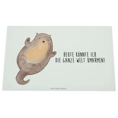 Produktbild von Mr. & Mrs. Panda schneidbrett Otter Umarmen - Weiß - Geschenk, schneidunterlage, Hackbrett, Hallo, Seeotter See, Glas Schneideplatte, Optimistisch, gut Gelaunt, glücklich