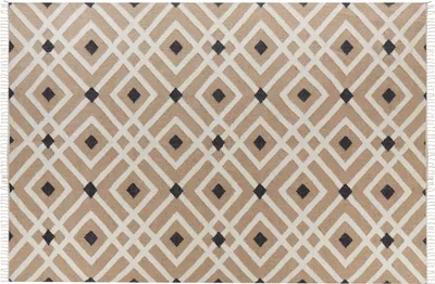 Produktbild von BELIANI Teppich Beige / Schwarz Jute und Baumwolle Rechteckig 200 x 300 cm Geometrisches Muster Fransen Handgewebt Boho Kurzhaar für Fußbodenheizung