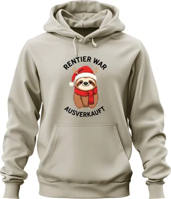 Produktbild von Rentier war t Faultier Weihnachten lustig Geschenk Uni Hoodie Kapuzenpullover, Natur, L
