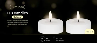 Produktbild von LED Teelichter 6,5x5cm mit Timer Outdoor 2 Stück Weiß / Warmweiß