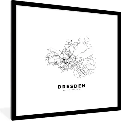 Produktbild von MuchoWow® Gerahmtes Poster Karte - Dresden - Schwarz-Weiß - Stadtplan 40x40 cm - Poster mit Schwarzem Bilderrahmen Wandposter Rahmen Foto Bilder - Poster - Plakat im Rahmen