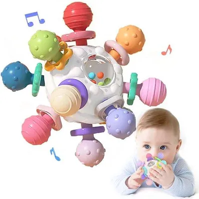 Obrázok produktu pre Montessori hračky pre bábätká – na rozvoj zmyslov, hrkálka a loptička na uchopenie, pre deti od 0 do 12 mesiacov