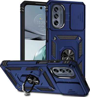 Produktbild von Moto G62 5G Hülle mit Schiebe Kamera Schutz und Ringhalter Ständer Robust Rüstung Schutzhülle für Motorola Moto G62 5G Blau