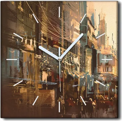 Produktbild von Coloray Uhr auf Leinwand 30x30 cm Wand Uhr Dekoration Wohnzimmer Segeltuch weiße Zeiger -Stadt der Weinlesestraßen