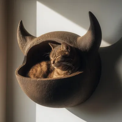 Imagen del producto de Decords: Camita de pared para gatos en 3D, con forma de cuerno, 50 cm