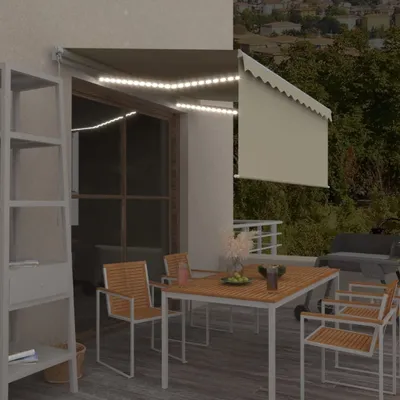 Produktbild von PUEAZU Markise Manuell Einziehbar mit Rollo & LED 3x2,5 m Creme - Markisen &30855
