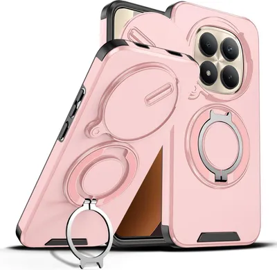 Obrázek produktu pro Dvouvrstvé pouzdro pro Xiaomi Redmi Note 15 Pro+, posuvným krytem fotoaparátu a magnetickým kroužkovým stojánkem Růžový