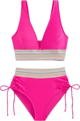 Produktbild von Bikini Set für Damen Highwaist-Bikini-Hose Bauch Kontrolle Badeanzug Rosa M