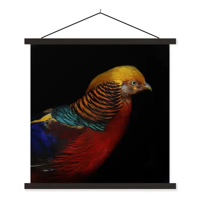 Produktbild von MuchoWow® Textilposter Vogel - Federn - Schwarz - Porträt 120x120 cm mit schwarzem Rahmen - Aufhängungsset