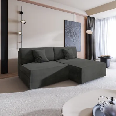 Produktbild von Masseno Ecksofa FIORO M mit Schlaffunktion L-Form, Sofa mit Bettkasten, Wohnzimmersofa, Couch, Soffa, Bettsofa, Couchgarnitur- Schwarz, MONOLITH 95