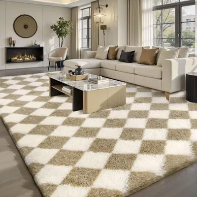 Immagine prodotto di Tappeto da soggiorno in pelo lungo, 160x230 cm, beige/bianco, tappeto morbido