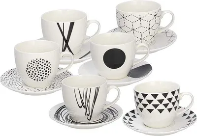 Produktbild von Porzellan Kaffee-Set mit sechs Tassen und passender Schale für Frühstück