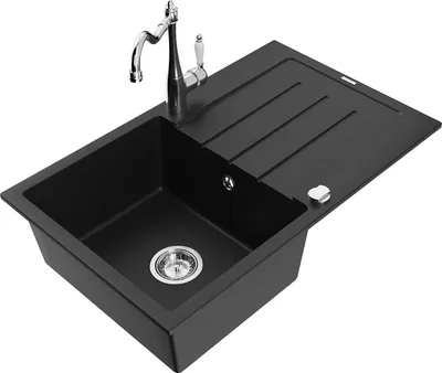 Produktbild von Mexen Bruno 1 Becken-Granitspüle mit Abtropffläche und Mischbatterie Carla, Schwarz - 6513-77-670700-00
