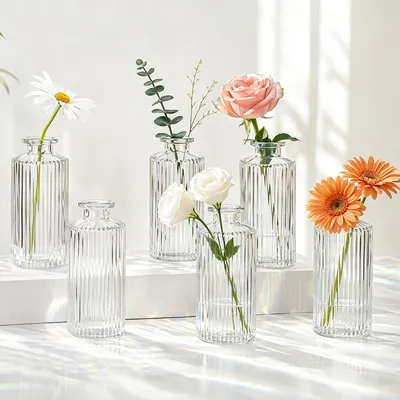 Mini-Glasvasen, 6 Stück, transparent, 13 cm Höhe, für Tischdeko
